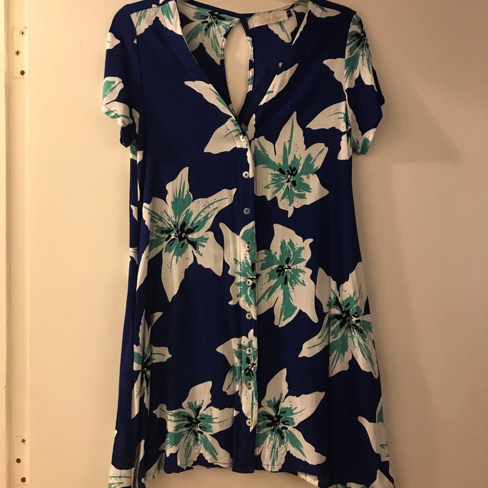 Ava Sky Dress Cairo Royal blue tiger lily print.
